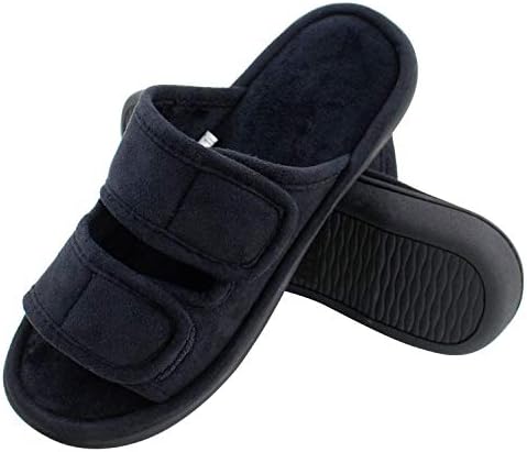 Lasiper Mens Slippers, Adjustable Open Toe Orthopedic Diabetic Arthritis Edema Flat Swollen Summer Slippers, Washable Memory Foam Non Slip Indoor & Outdoor House Slippers House Shoes