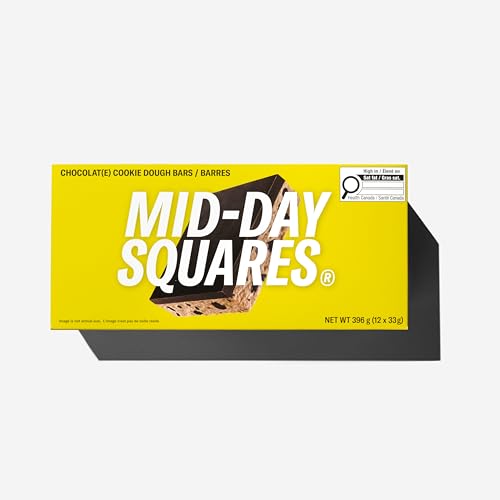 Mid-Day Squares Cookie Dough Protein Chocolate Bars, 33g each, 3 Packs (36 Squares) | Made with Real Chocolate, 6g Plant Protein, 4g Fiber, Gluten Free, Plant-Based