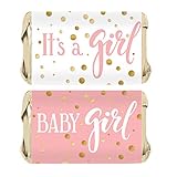 Pink and Gold It's a Girl Baby Shower Mini Candy Bar Wrappers - 45 Stickers