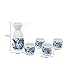 Japanese Sake Set, 5 Pieces Sake Set Hand Painted Retro House Design Porcelain Pottery Traditional Ceramic Cup Craft Wine Glasses(Blue)