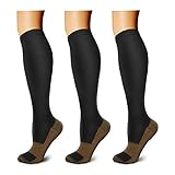 CHARMKING Copper Compression Socks (3 Pairs), 15-20 mmHg is Best Athletic & Medical for Men & Women, Running, Flight, Travel, Nurses - Boost Performance, Blood Circulation & Recovery (L/XL, Black)