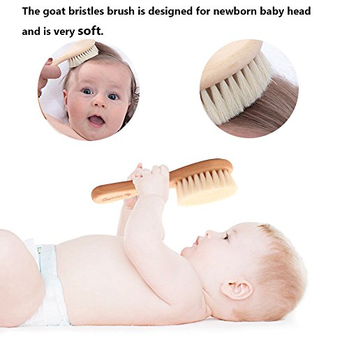 Baby Goat Hair Brush and Comb Set for Newborns & Toddlers Eco-Friendly Safe Brush for Cradle Cap Natural Wooden Comb Perfect Baby Shower and Registry Gift (Baby Hair Brush and Comb Set)