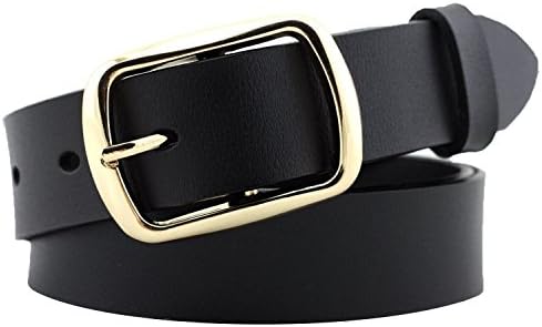 KaLeido Women's Polished Metal copper buckle Leather Belt (40-42, Black)