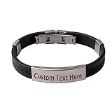 Gagafeel Stainless Steel Rubber Bracelet Custom Engraved Name Bangle Greek Pattern Gift for Men Women (Black)