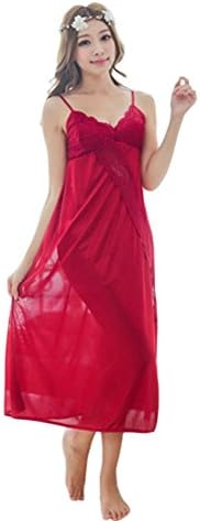 Lolidolls QM2035 Women's Long Lace Trim Nightgown XS-S Strap Sleepwear Slip Wine