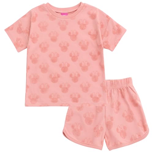 Disney Minnie Mouse French Terry Drop Shoulder T-Shirt & Dolphin Shorts Outfit Infant to Little Kid Sizes (18 Months - 7-8)