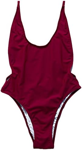 Cuplum Sexy One Piece Swimsuit Backless High Cut Women's Swimwear (L(US 10-12), RED/CO1701)