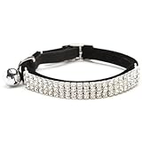 BINGPET Adjustable Cat Collar Soft Velvet Safe Collars Bling Diamante with Bells, Black