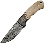 SZCO Supplies Bone Damascus Hunting Knife