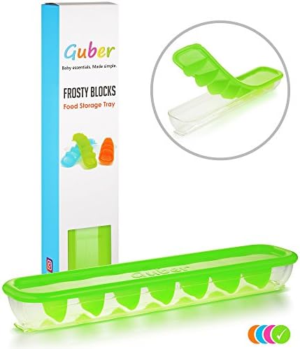 GUBER Single Pour &amp; Quick Release Baby Food Freezer Container - Frosty Blocks - Store Baby Food - Multipurpose - BPA Free - Freeze Baby Food, Breastmilk, Puree, Soups, Stocks, Sauce, Broths - Green