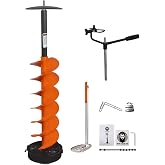 Nordic Legend Hardware Lite E-Drill Combo, Cordless Nylon Ice Drill Auger 6" Dia. W/ICE Scoop Chipper/Universal Drill Adapter/Ice Fishing Rod Rack and 1 Set REPLACMENT Blades