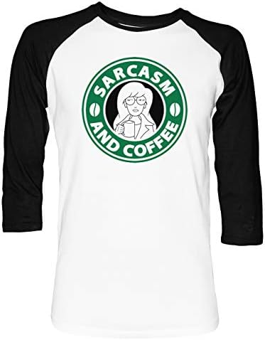 Vendax Sarcasm and Coffee - Daria Unisex Baseball T-Shirt 2/3 Sleeves Men's Women's White Black