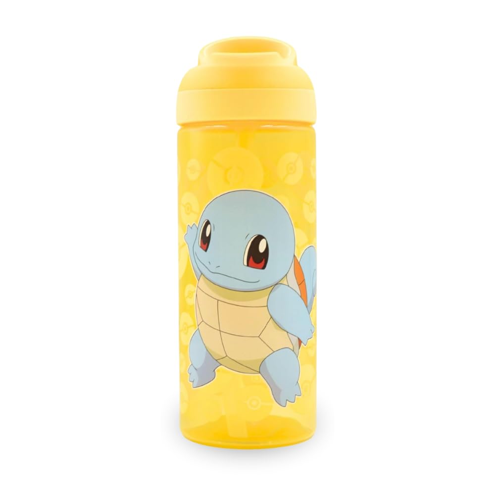 HOX POKEMON SQUIRTLE Reusable BPA free Kids Atlantic Water Hydration Bottle with built in Carry Loop, Flip Up Spout and removeable straw - 600ml, Yellow