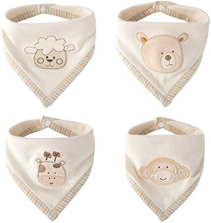 Super Cute Bandana Bib - Best for Drooling and Teething - 100% Natural Colored Cotton Baby Drool Bibs for Boys and Girls - 4 Pack, Perfect Baby Gifts Set