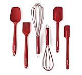 Rorence Silicone Whisk Spatula Spoonula & Brush Set Of 6 - Wine Red