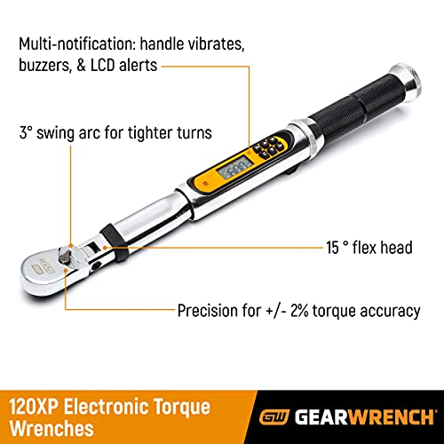 GEARWRENCH 3/8" 120XP Flex Head Electronic Torque Wrench with Angle, 10