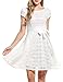 Meaneor Women Floral Lace Dress Cap Sleeve Vintage Pleated Cocktail Party Dress