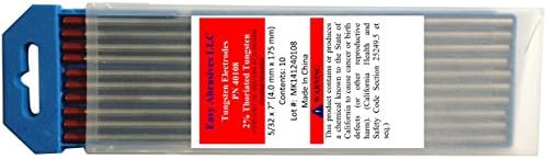 Easy Abrasives 40108 2% Thoriated Tungsten Electrode (EWTh-2), 5/32" x 7", Red (Pack of 10)