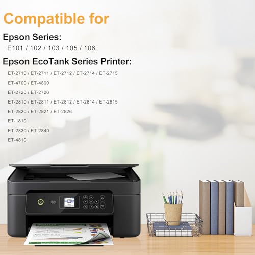 LeciRoba E-104 for Epson 104 103 102 Ecotank Multipack Use with ET-2710 ET-2711 ET-2712 ET-2714 ET-2715 ET-2720 ET-2726 ET-2810 ET-2815 ET-2815 ET-288 20 ET-202821 ET-2826 ET-4700 ET-4800 ET-4810 (5 PK)