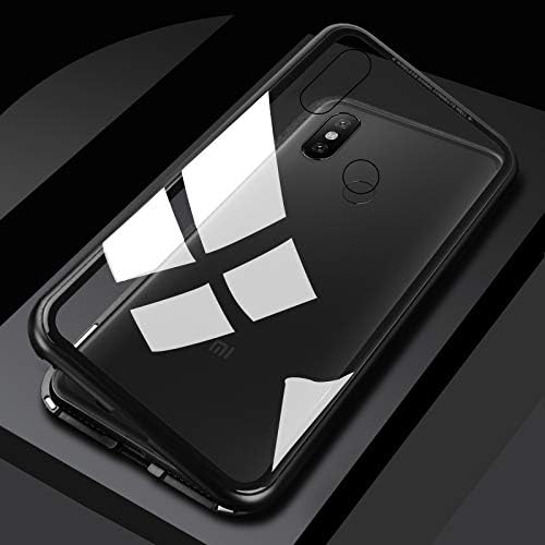 Case for Xiaomi Mi A2,Stingna Magnetic Adsorption Case Ultra Slim Metal Frame Tempered Glass with Built-in Magnet Flip Cover [Support Wireless Charging] for Xiaomi Mi A2 (Black)