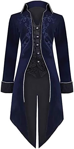 SIAEAMRGMedieval Steampunk Tailcoat Halloween Costumes for Men, Renaissance Pirate Vampire Gothic Jackets Vintage Warlock Frock Coat