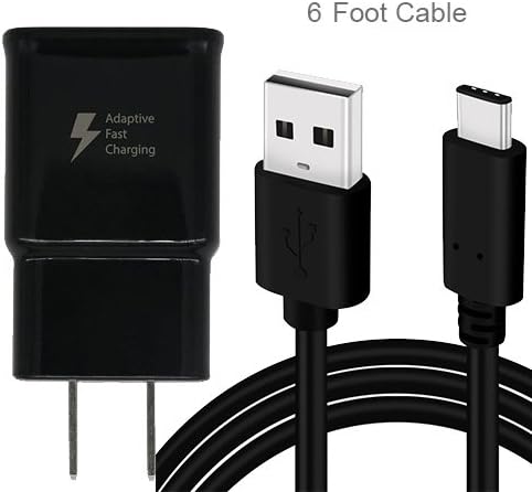 USB Type-C 6 Foot Cable with Adaptive Fast Wall Charger Replacement for Samsung Galaxy S8 S9 S10 S20 S9/10/20-Plus Note 9 10 LG G6 V30 Google Pixel 4 XL Switch MacBook OnePlus 5 7T - by Moona