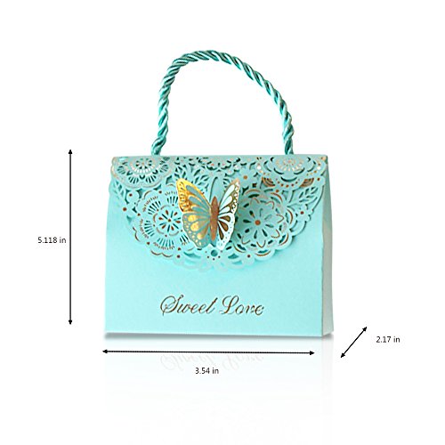 Finex 100 pcs Premium Korean Wedding Design Party Favors Candy Boxes - Light Blue 3D Butterfly Handbag style Hollow Carved Laser Die Cut