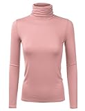 Doublju Womens Long Sleeve Jersey Turtleneck T-Shirt Top With Shirring Detail