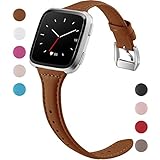 Maledan Replacement Bands for Fitbit Versa, Slim Genuine Leather Strap Accessories Replacement for Fitbit Versa Smartwatch, Small, Brown