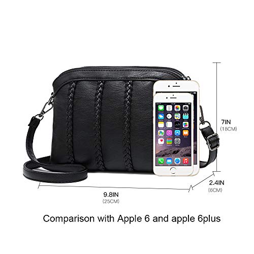 Crossbody Bag for Women Small Leather Phone Purse Wallet Shoulder Bag Trendy Ladies Wristlet Clutch(Black)
