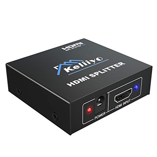 KELIIYO Hdmi Splitter HDCP V1.4 1x2 Powered Hdmi Splitter Dual Monitors 1 In 2 Out Support Full HD 1080P 3D Resolution for Xbox PS4 PS3 Fire Stick Roku Blu-Ray Player (1 Input 2 Outputs)