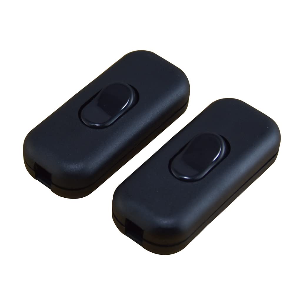 JZK 2x Maximum 6A double pole inline cord switch black, two pole isolating in-line switch, accepts 1-2 core round or flat wire, Torpedo switch for small appliance or lamp