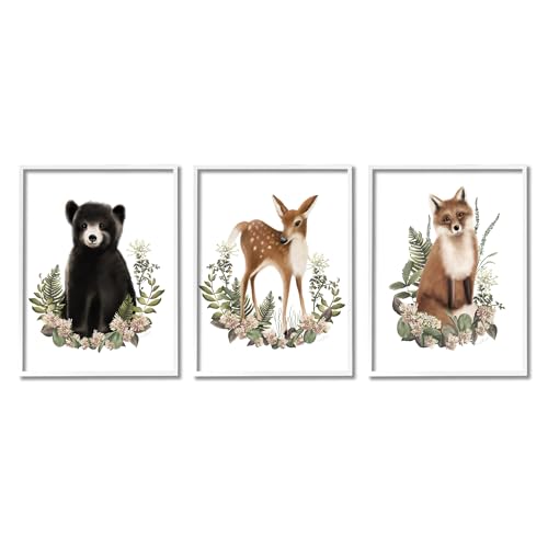 Stupell Industries Floral Woodland Animals 3 Piece Framed Giclee Art Set by Stu…