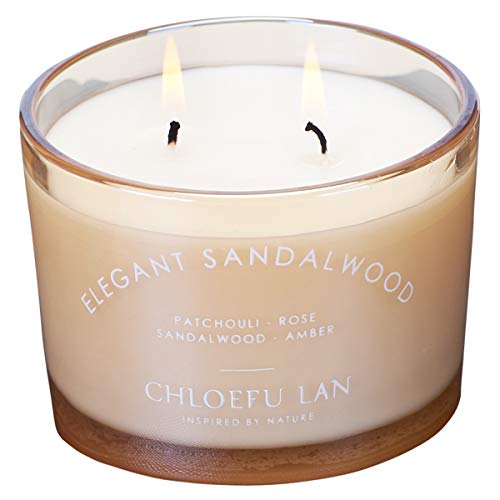 CHLOEFU LAN Elegant Sandalwood Scented Candle 2-Wick Long Burning (13 oz) Strong Fragrance Soy Aromatherapy Candle for Home Wedding Decorative,Relaxing and Gifts(Sandalwood)