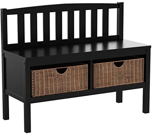 Southern Enterprises Storage Entryway Storage Bench - Underneath Rattan Baskets - Black Finish - Thumbnail 7