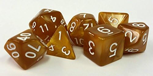 Polyhedral 7-Die Critical Role Dice Set - Pearl - Fool's Gold with White Numbers