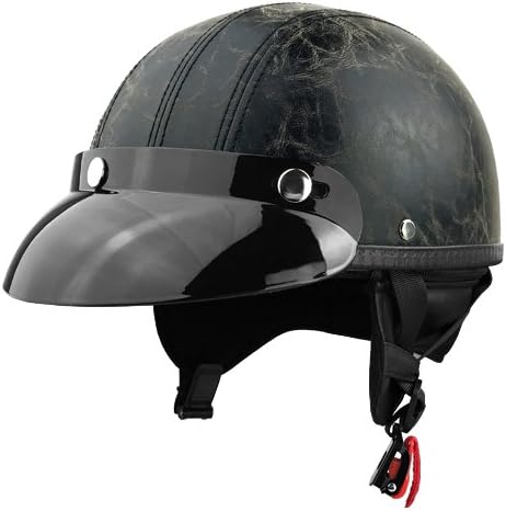 Vintage Leather Motorcycle 1/2 Helmet - DOT Approved - PU Leather (Adult - X-Large)