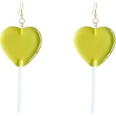 Food Sweet Cute Clear Transparent Heart Candy Resin Lollipop Earrings Resin Candy Earrings Costume Trendy Style Women Jewelry