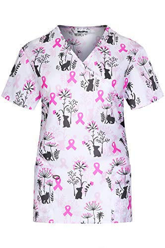 MedPro Women's Printed Mock Wrap Medical Scrub Top Multi Pack ASTD:Pink,Purple S - Thumbnail 3