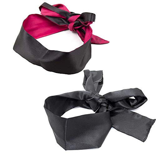 Satin Blindfold Handcuffs Eye Mask Costume Sleeping Masks for Valentine's Day (2*(rb+wb))