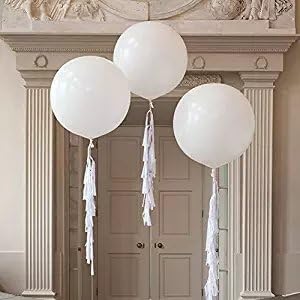 FindFun 36 Inch Innocence Giant White Balloon with Large Handmade Tassel Tail in White for Wedding Decoration(3 Pack)