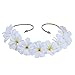 RoyaLily Hawaii Beach Luau Party Tie Back Headband Plumeria Boho Flower Halo Crown (White Yellow)