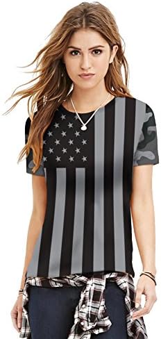 YCJUJU American Flag Shirt Women Black Patriotic Blouse (XL, Black-woman)