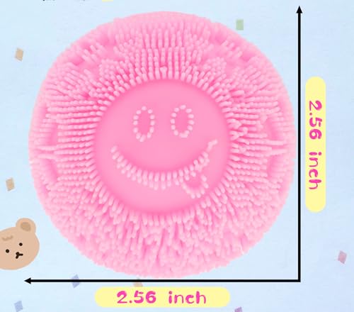 Last Page® Pink Fuzz Squishy Stress Ball - Velvet Texture and Soft Cloud Squish - Fidget Toy with Smiley Face for Anxiety Relief, Sensory Play for Kids & Adults, Perfect for Office & School