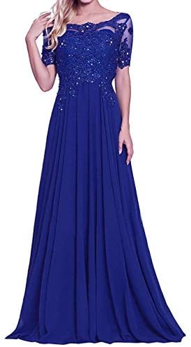 LoveeToo Chiffon Mother of The Bride Dresses with Half Sleeves Appliques Formal Evening Gown
