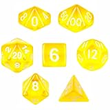 7 Die Polyhedral Dice Set - Translucent Yellow with Velvet Pouch By Wiz Dice