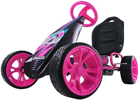 Hauck Sirocco - Racing Go Kart | Pedal Car | Low Profile Rubber Tires | Pedal Power Auto-Clutch Free-Ride | Adjustable Seat - Pink