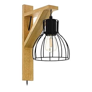 EGLO Wandlamp Rampside 1, 1-lichts wandlamp vintage, industrieel, retro, wandlamp van binnen van hout en staal…