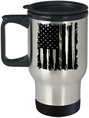 Thin Camo Flag Line Travel Mug - Vertical Camouflage Soldier Flag Coffee Cup
