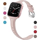 Maledan Compatible with Fitbit Versa Bands for Women Men Large Small, Slim Genuine Leather Band Accessories Replacement Strap Compatible with Fitbit Versa Smart Watch/Versa Lite/Versa SE
